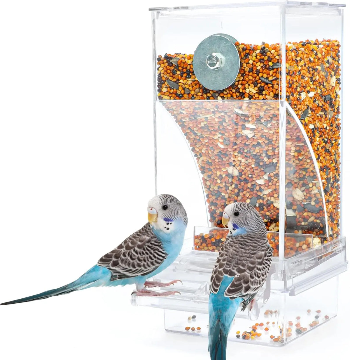 Automatic Bird Feeder Toy – Transparent Acrylic Food Container for Parrots and Cage Birds