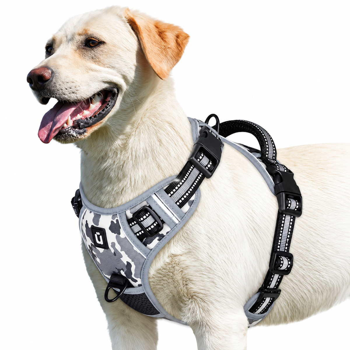 No pull dog harness in gray camo