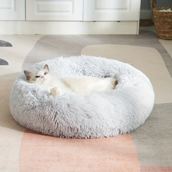 Donut Cat Bed – Calming Plush Round Cat Bed for Indoor Cats All Seasons