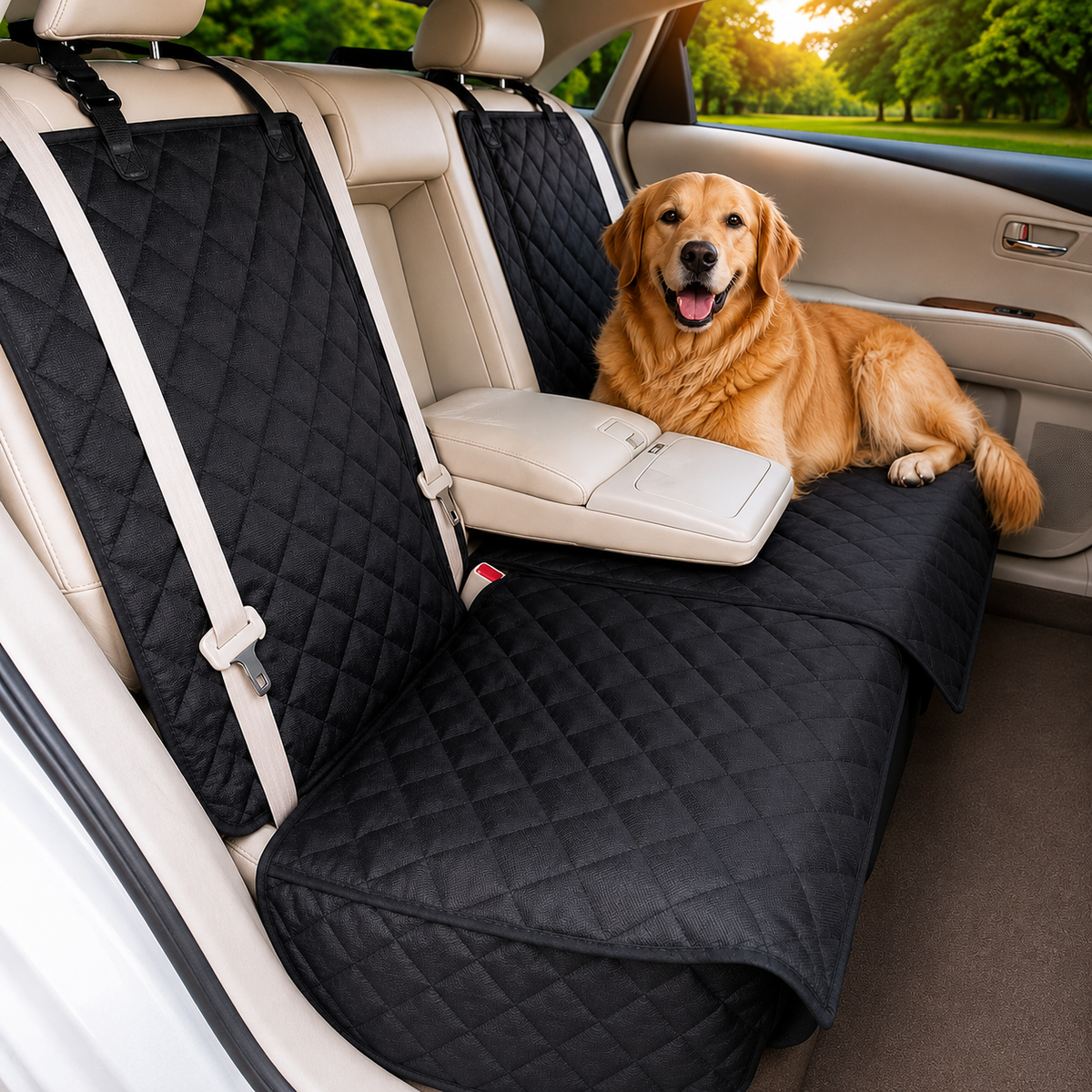 Waterproof Dog Car Seat Cover with Middle Armrest Access