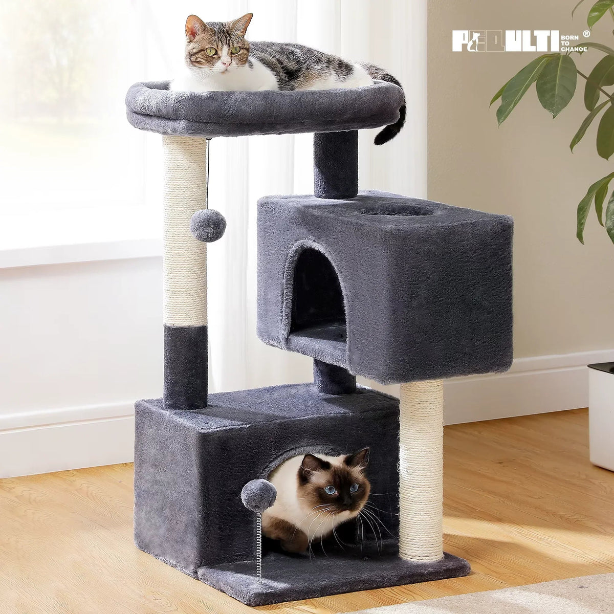 Cat tree for large cats with scratching posts and perch, image 3 of 10