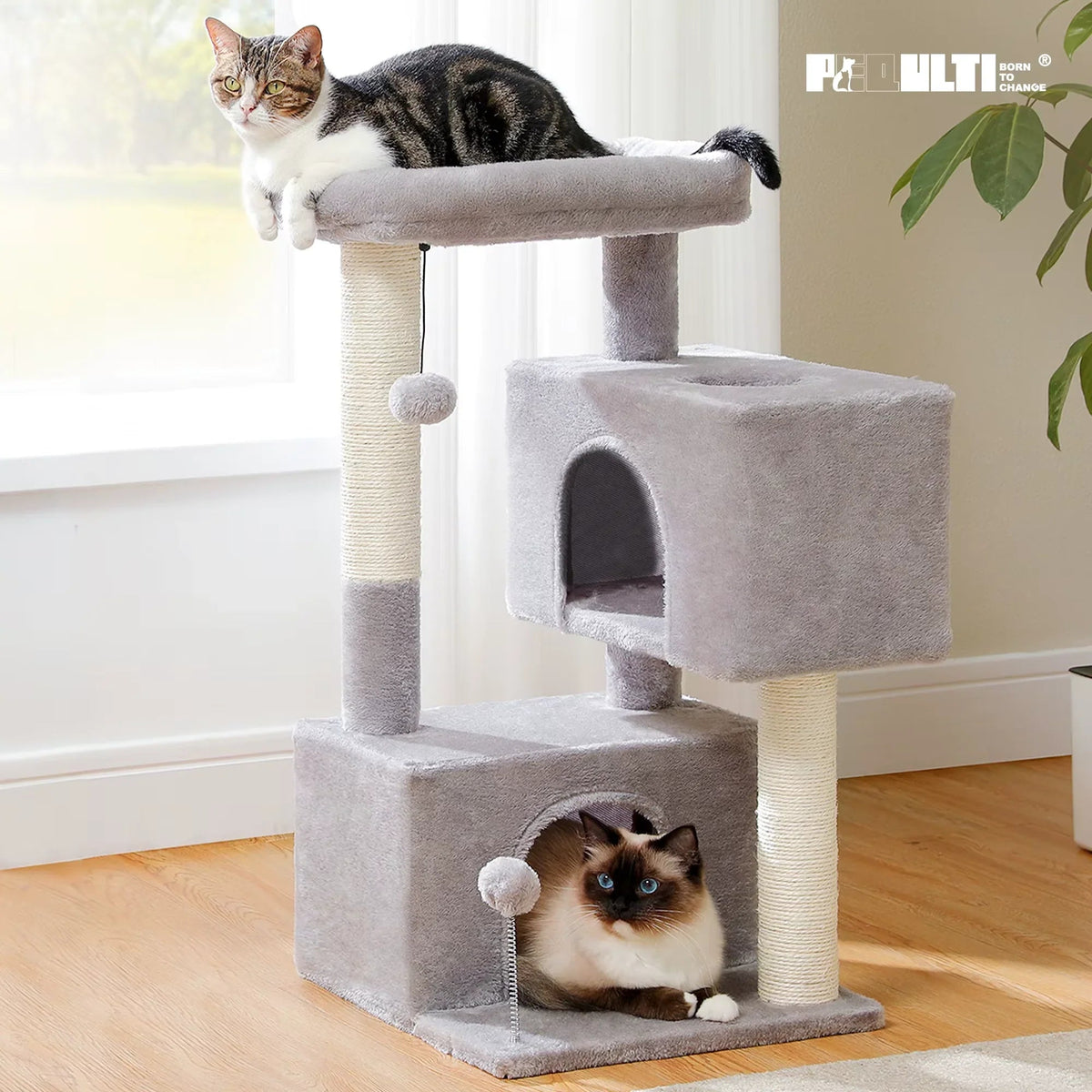 Cat tree for large cats with scratching posts and perch, image 4 of 10