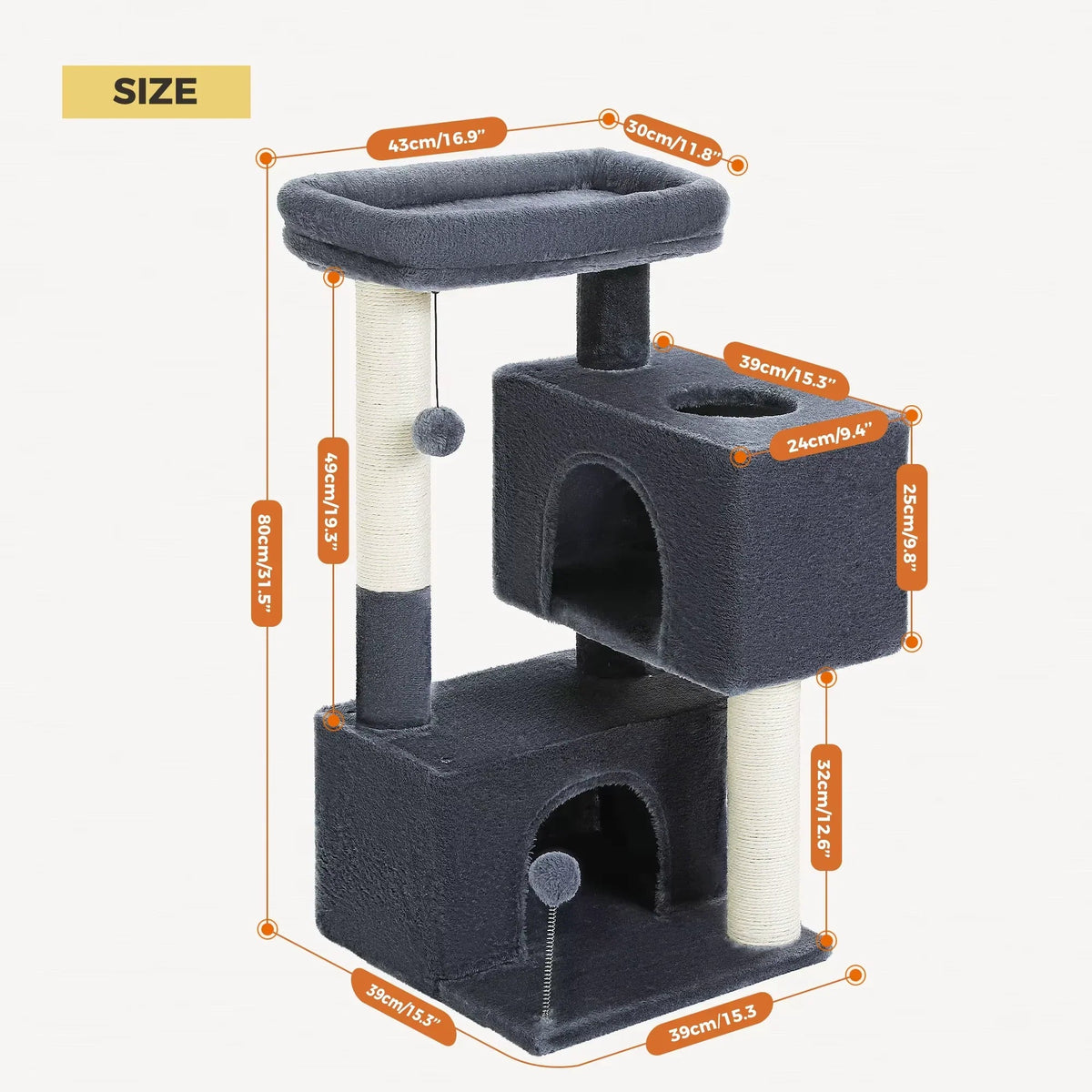 Cat tree for large cats with scratching posts and perch, image 5 of 10