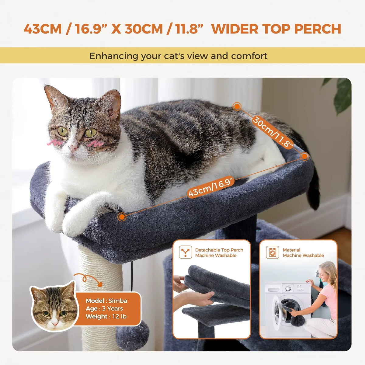 Cat tree for large cats with scratching posts and perch, image 7 of 10