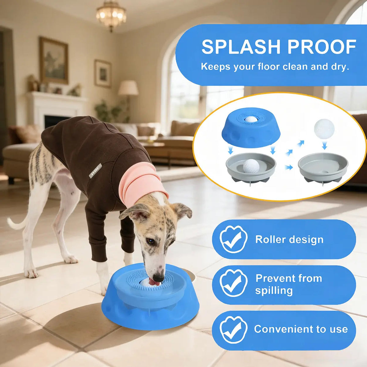 Dog slow feeder bowl with rolling ball and lick bowl, image 6 of 13