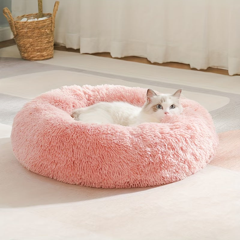 Plush round donut cat bed, image 2 of 12