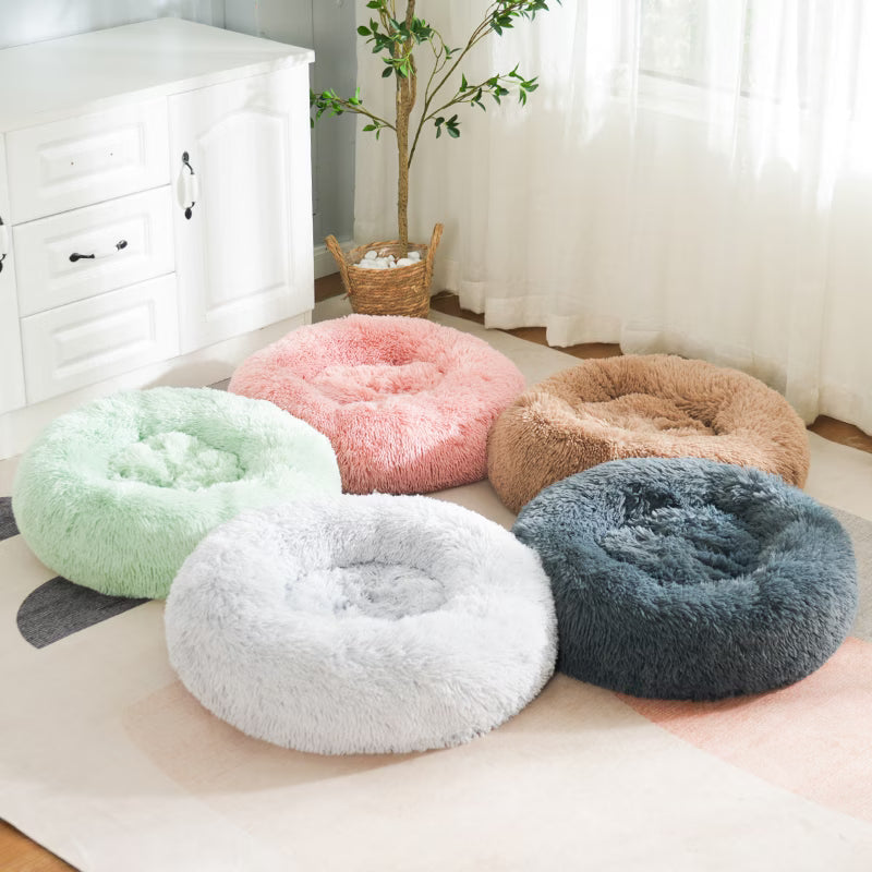 Plush round donut cat bed, image 5 of 12