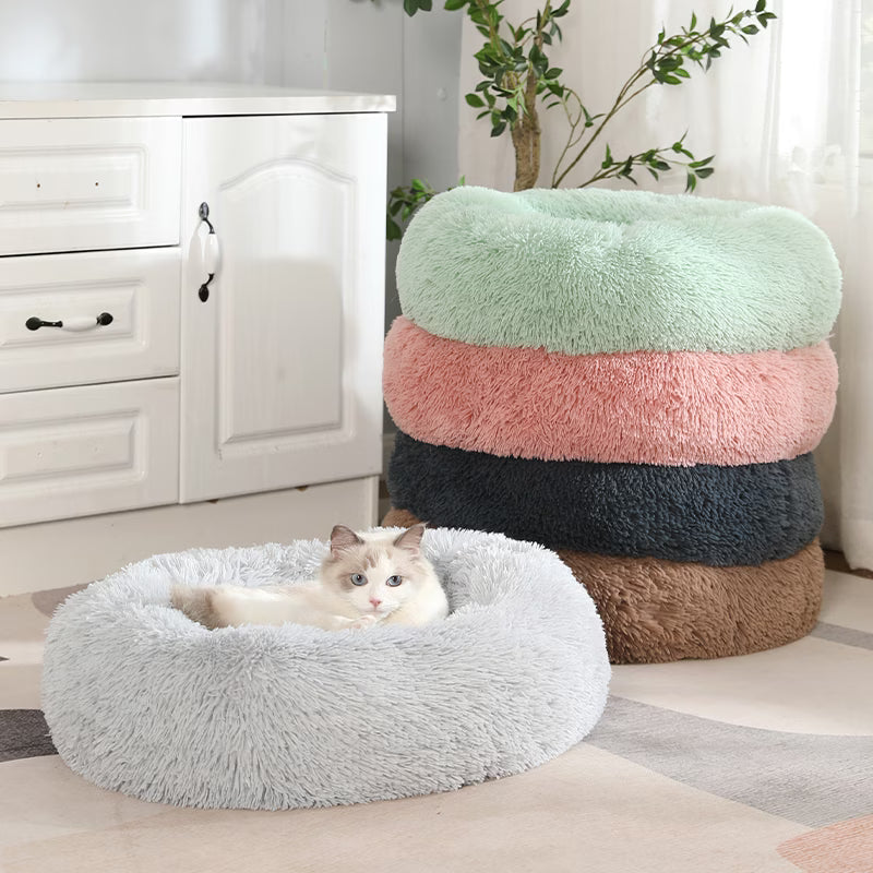 Plush round donut cat bed, image 7 of 12