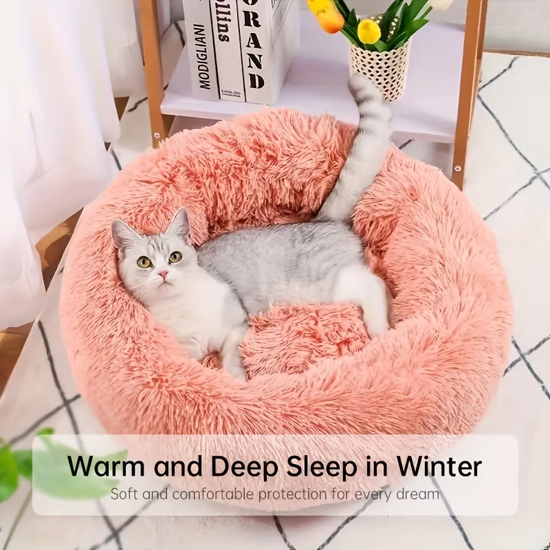 Plush round donut cat bed, image 9 of 12