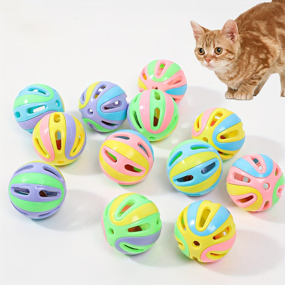 Interactive bell cat toy balls, bite-resistant pack, image 2 of 10