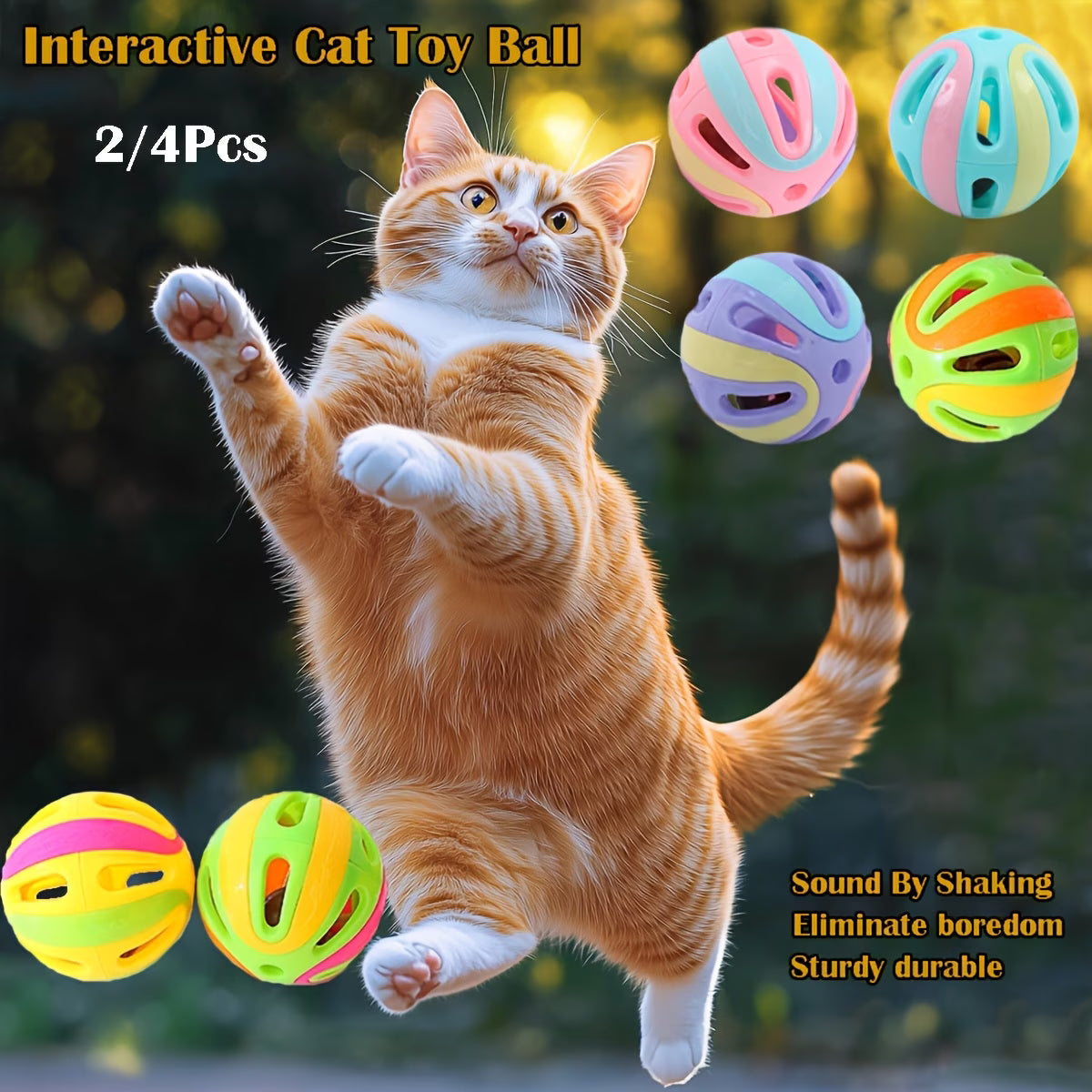 Interactive bell cat toy balls, bite-resistant pack, image 6 of 10