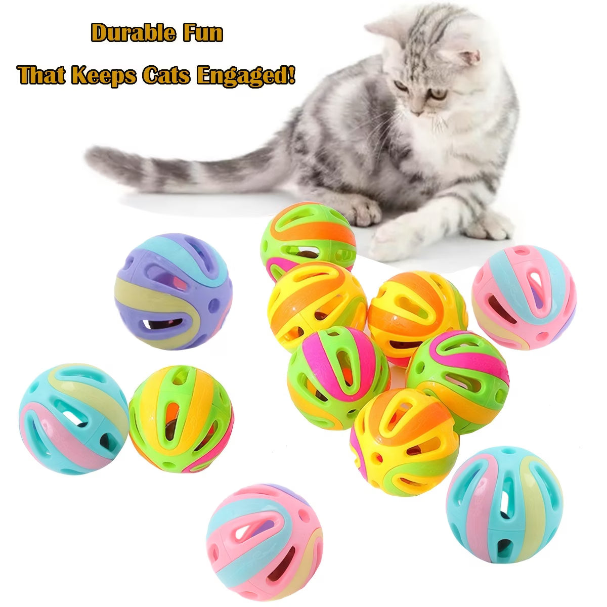 Interactive bell cat toy balls, bite-resistant pack, image 8 of 10
