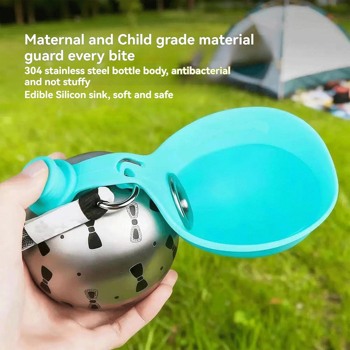 Portable dog water bottle with foldable silicone bowl, image 3 of 6