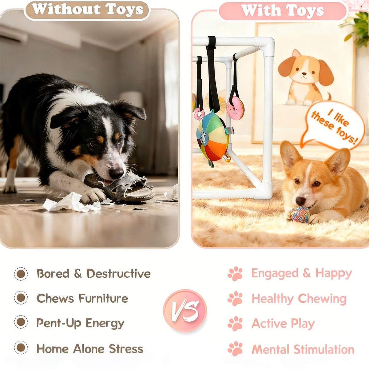 Puppy play gym with six hanging toys, image 5 of 5