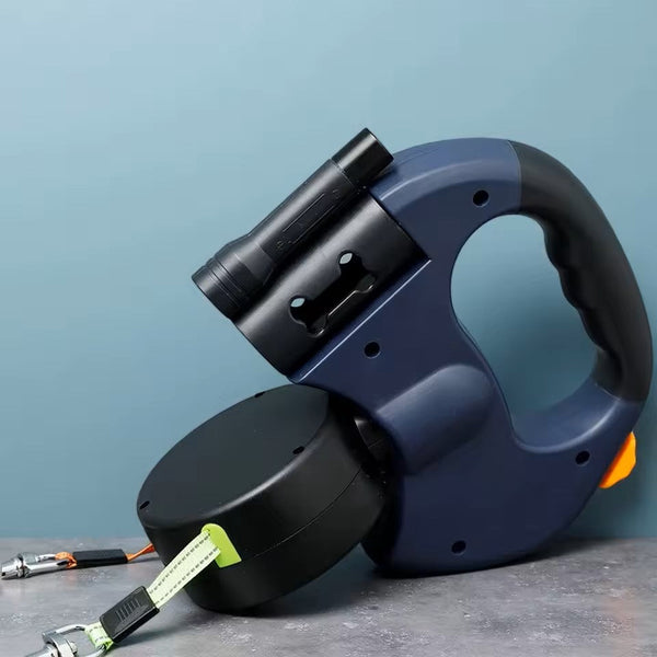 Retractable double dog leash with LED light