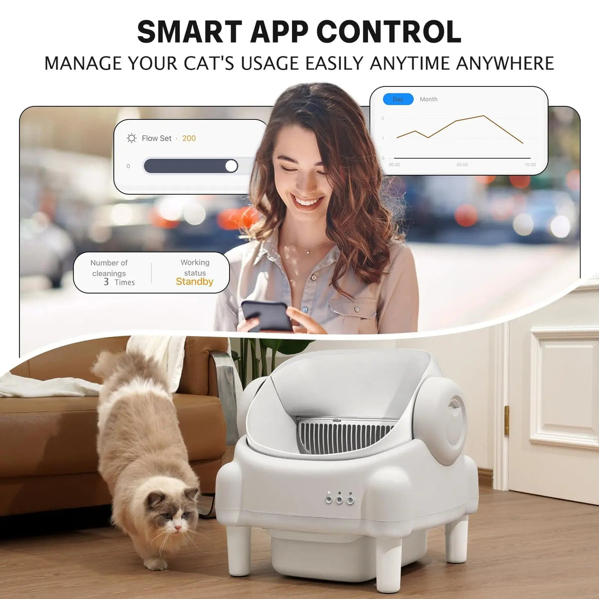 Open-top self-cleaning litter box with app control, image 5 of 10