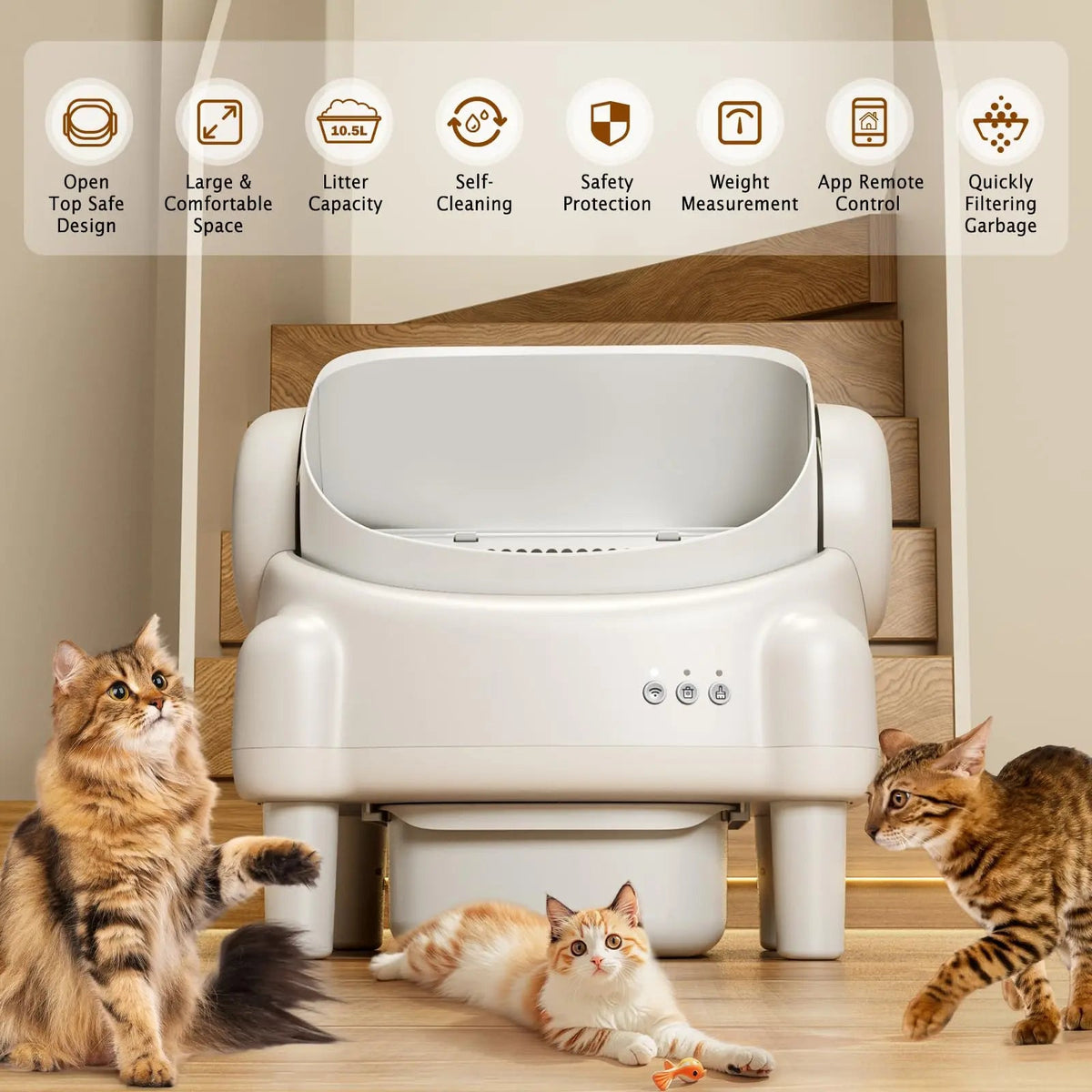 Open-top self-cleaning litter box with app control, image 6 of 10