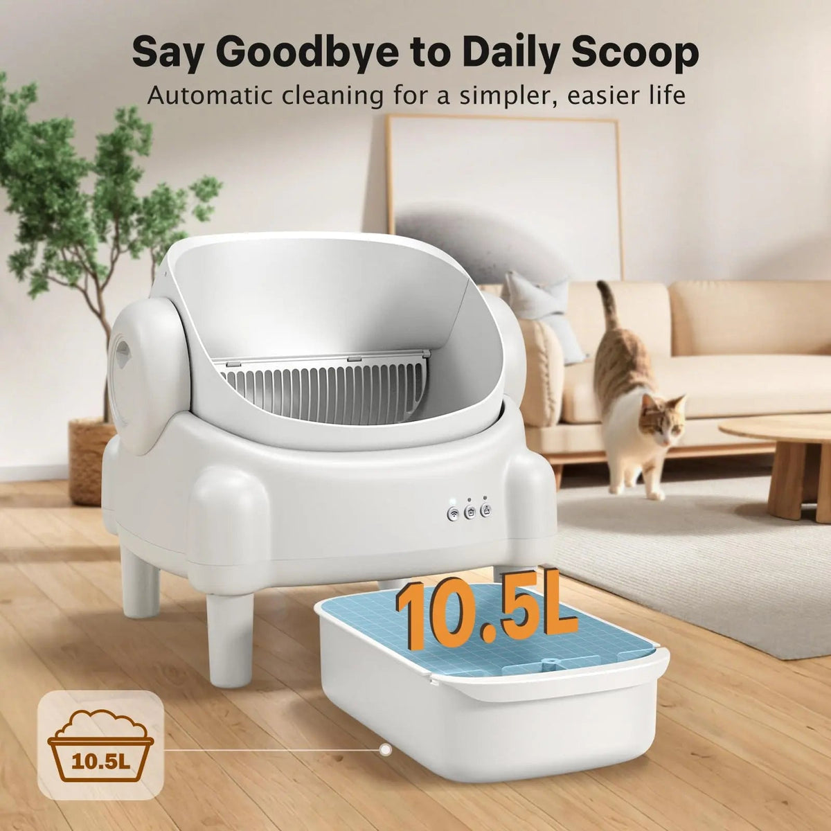 Open-top self-cleaning litter box with app control, image 7 of 10