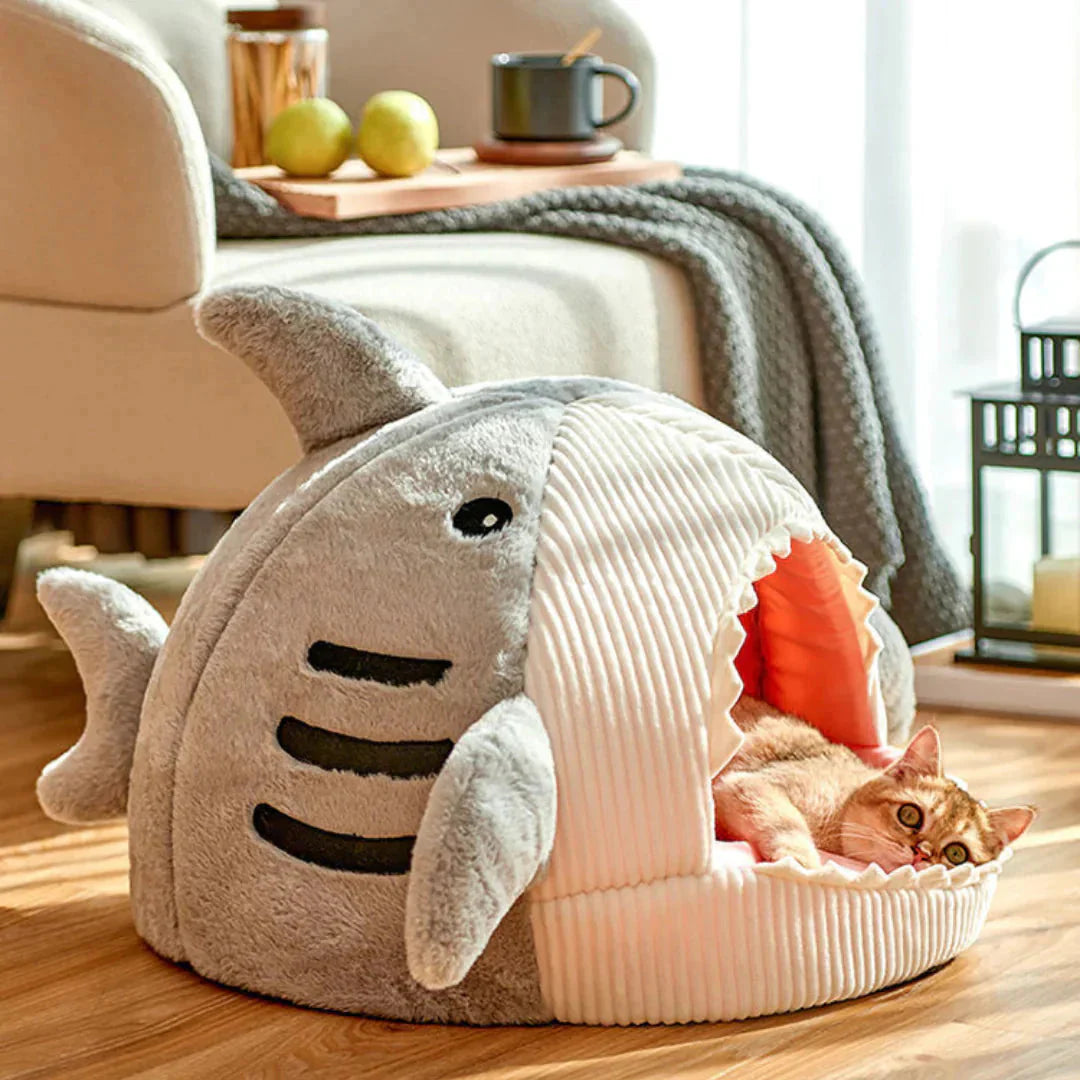 Plush shark pet bed for dogs and cats, image 2 of 12
