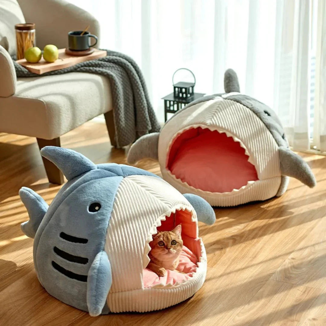 Plush shark pet bed for dogs and cats, image 3 of 12