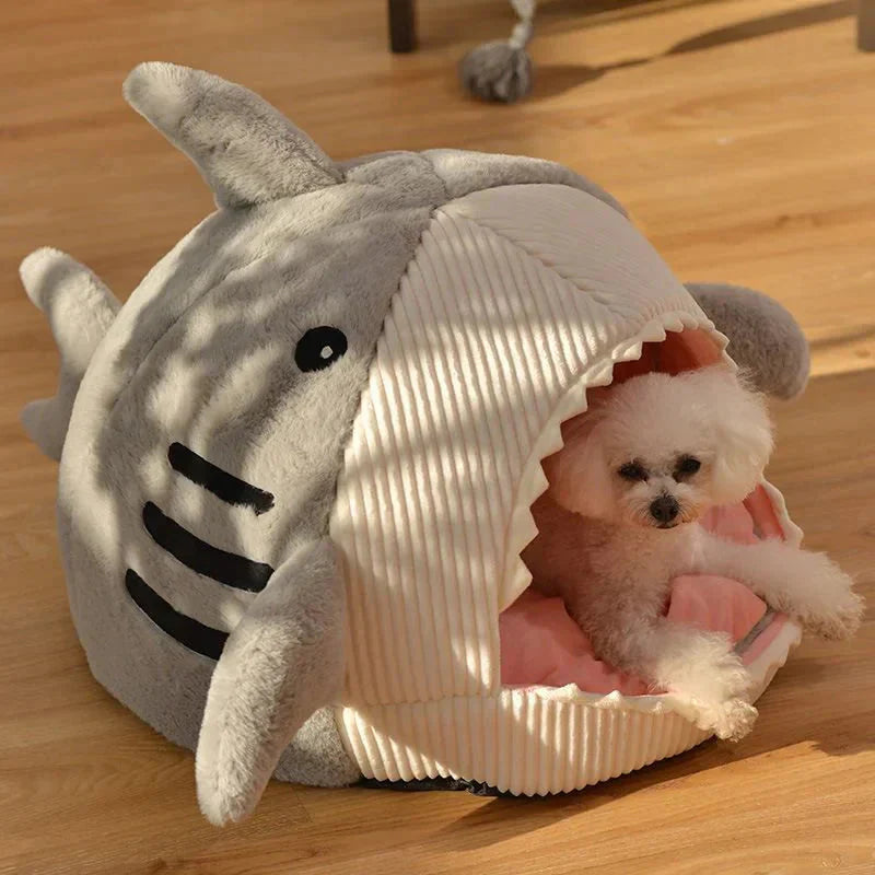 Plush shark pet bed for dogs and cats, image 4 of 12