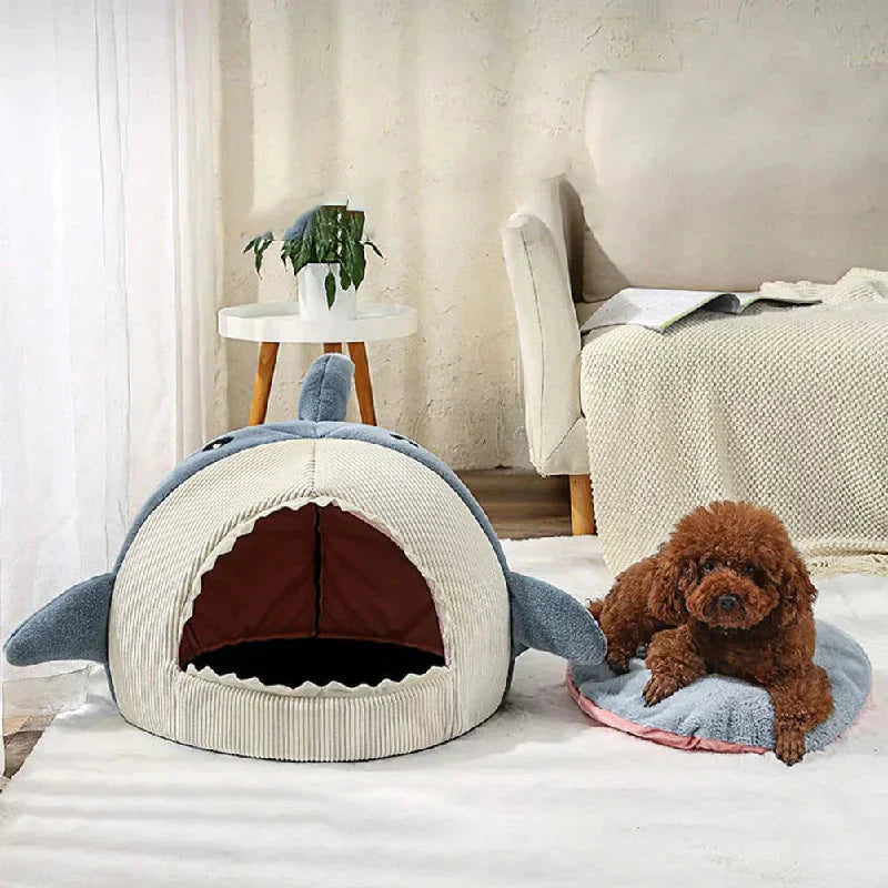 Plush shark pet bed for dogs and cats, image 6 of 12