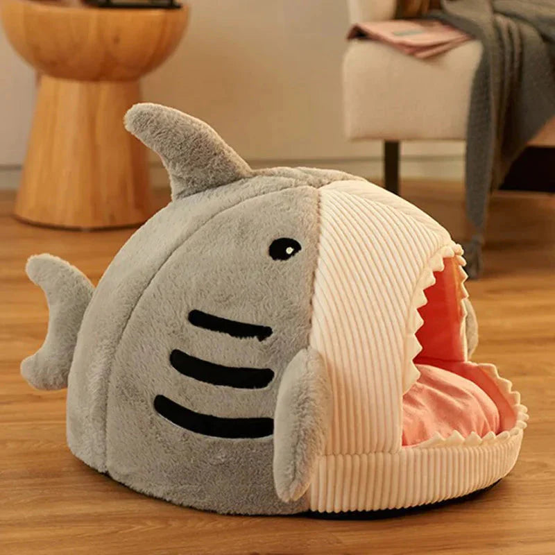 Plush shark pet bed for dogs and cats, image 9 of 12