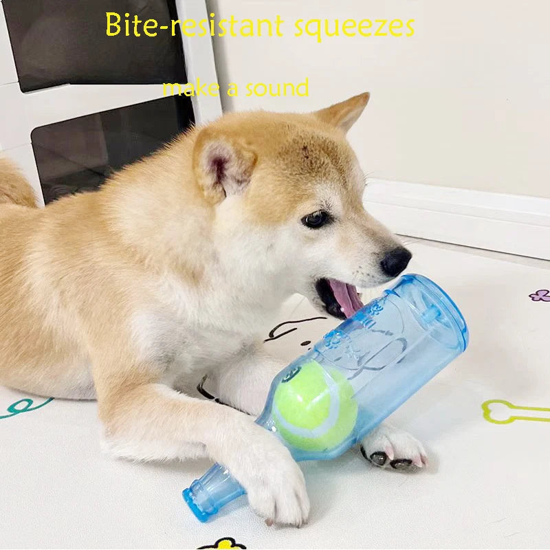 Squeaky tennis ball bottle dog chew toy, image 5 of 9