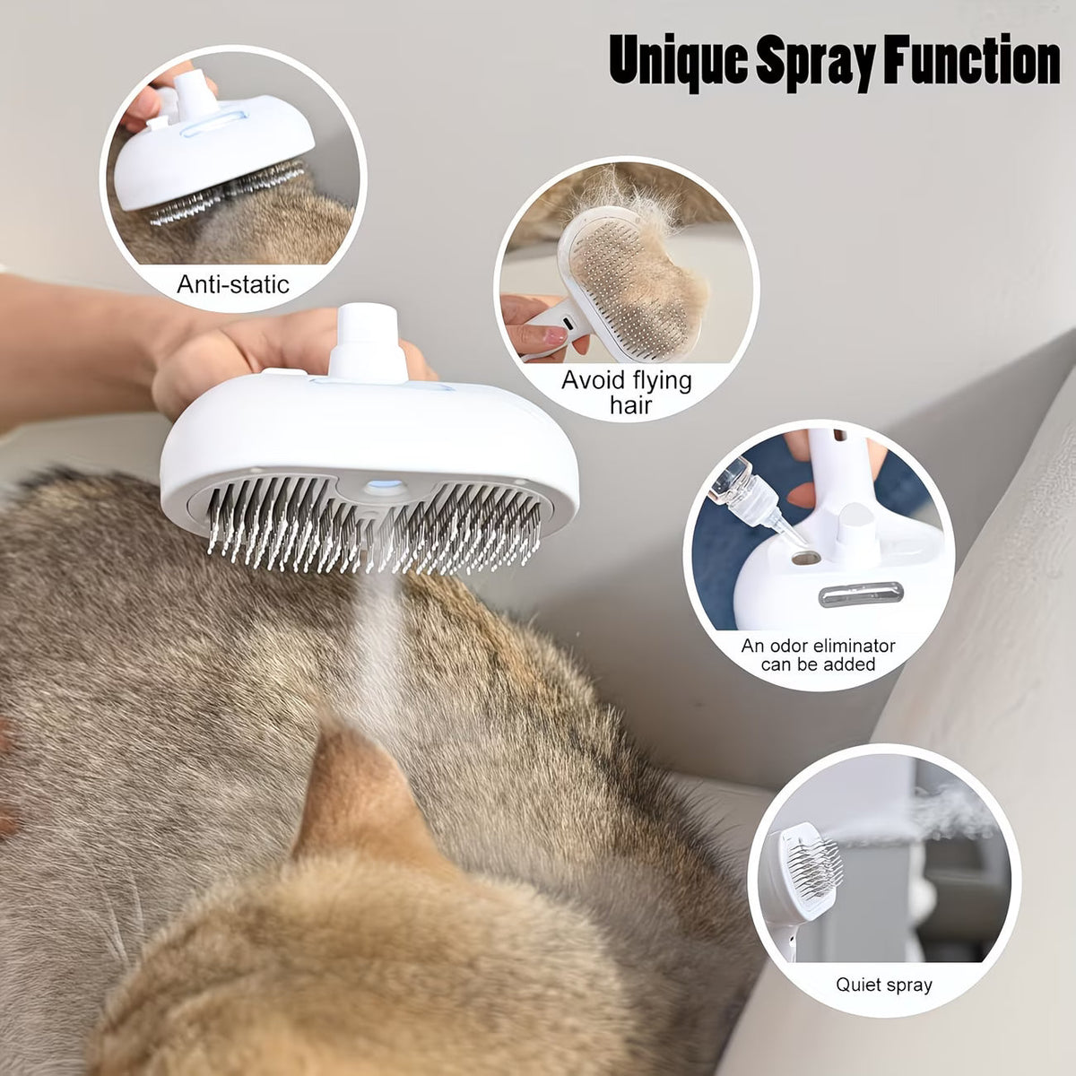 3-in-1 steam pet hair remover and deshedding brush for dogs and cats, image 4 of 8