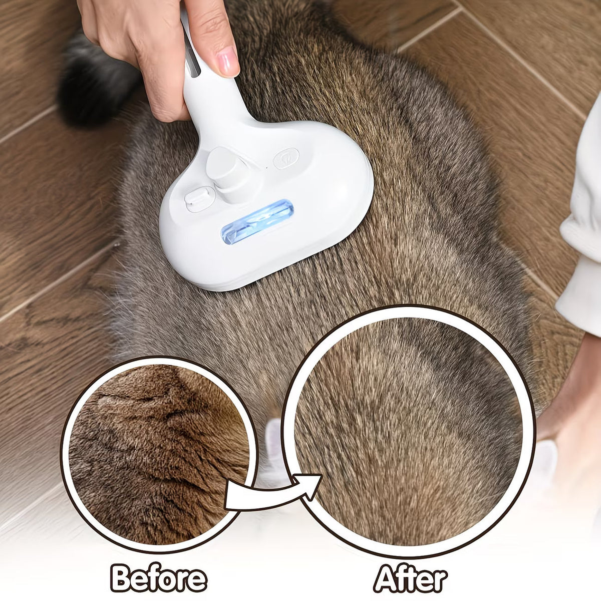 3-in-1 steam pet hair remover and deshedding brush for dogs and cats, image 5 of 8
