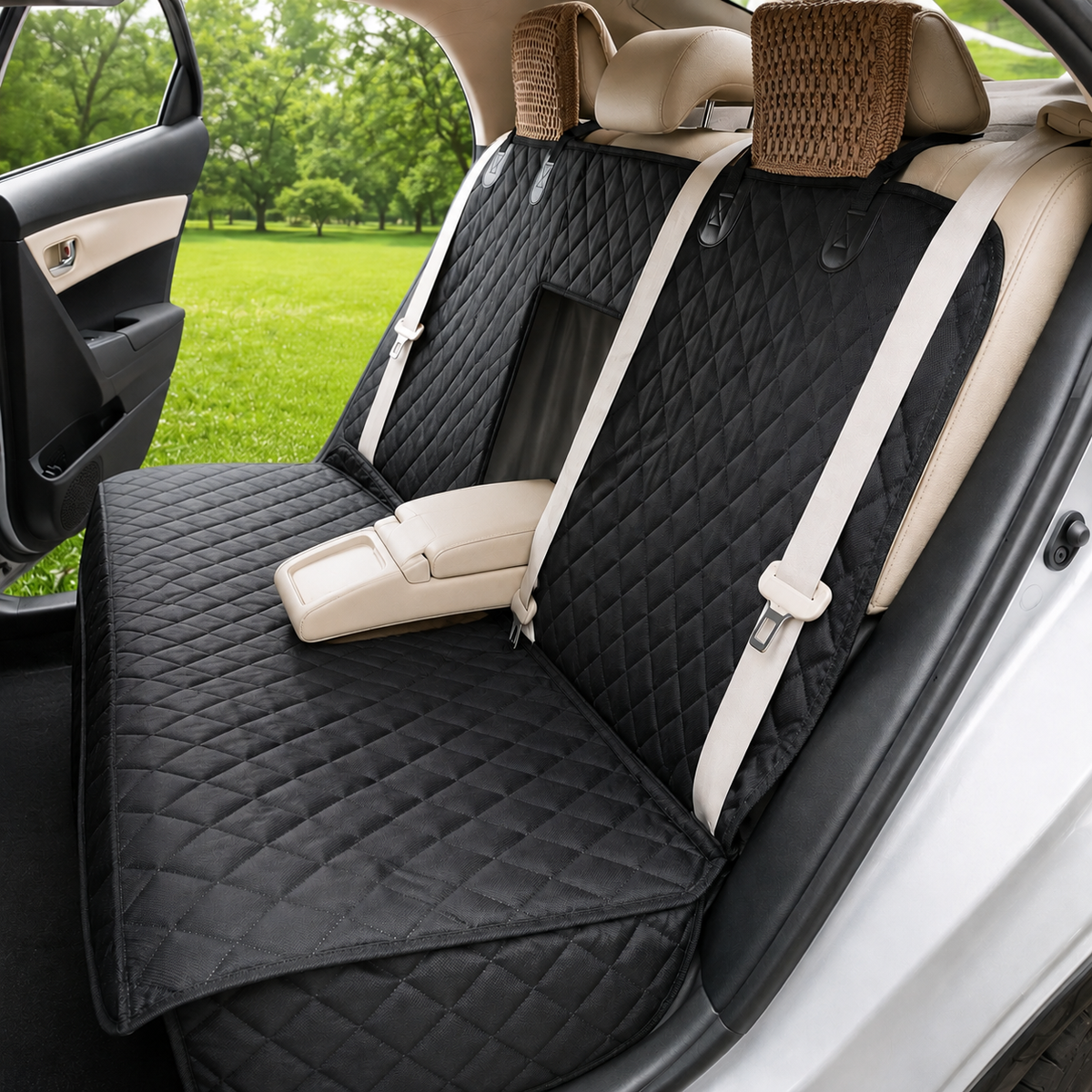 Waterproof dog car seat cover with middle armrest access, image 5 of 5